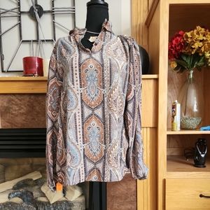 VINTAGE JERI MARQUE WOMANS LONG SLEEVE MULTI COLOR BLOUSE SIZE 18